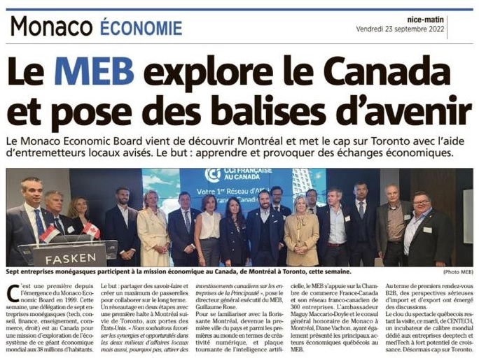 18-24 septembre 2022 : BWS a participé à la mission organisée par le MEB (Monaco Economic Board) au Canada